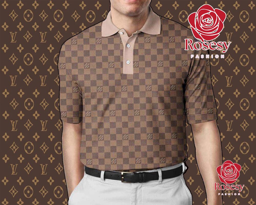 Cheap Beige Collar LV Monogram Polo Shirt Mens, Louis Vuitton