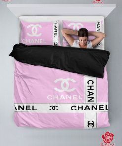 Chanel Flower Logo Pink Background Luxury Brand Bedding Set  Binteez